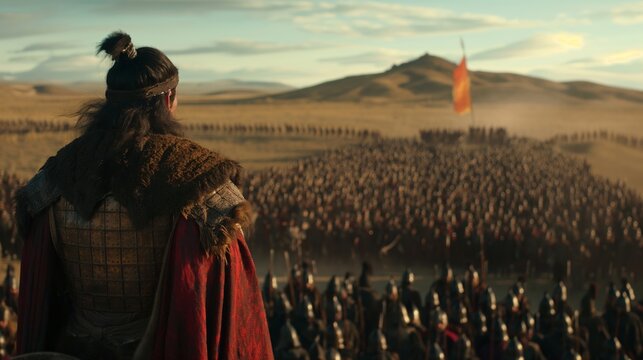 Temujin Commanding a Vast Mongol Army on the Open Plains