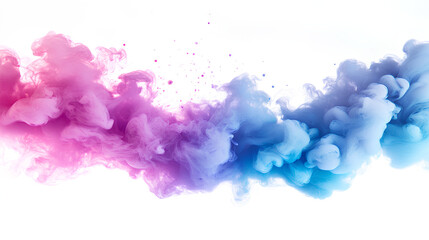 Fototapeta premium Acrylic color pigment and ink cloud in water. Abstract smoke on white background with copy space. Fancy dream cloud of ink underwater. Purple, blue and pink colors 