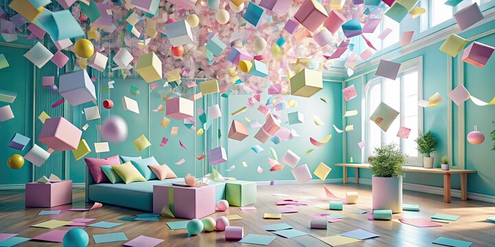 whimsical playful pastel hues receipts floating upwards joyful giving atmosphere