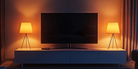 An elegant living room featuring a gray sofa, indoor plants, and warm lighting, creating a serene and stylish environment.