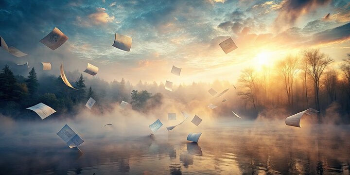 dreamy ethereal soft focus receipts floating on foggy background selfless act