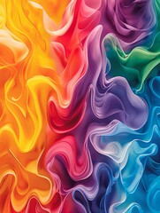 Obraz premium Abstract colorful background with flowing, swirling lines in vibrant hues of yellow, orange, red, pink, purple, blue and green.