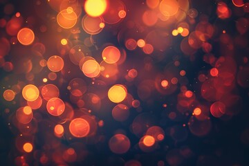 An abstract bokeh image with orange and yellow lights against a dark background, creating a festive and magical atmosphere of glowing brilliance and celebration.
