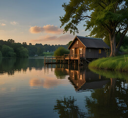 Obraz premium beautiful location near the sea AI generative