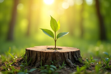 Young tree emerging from old tree stump