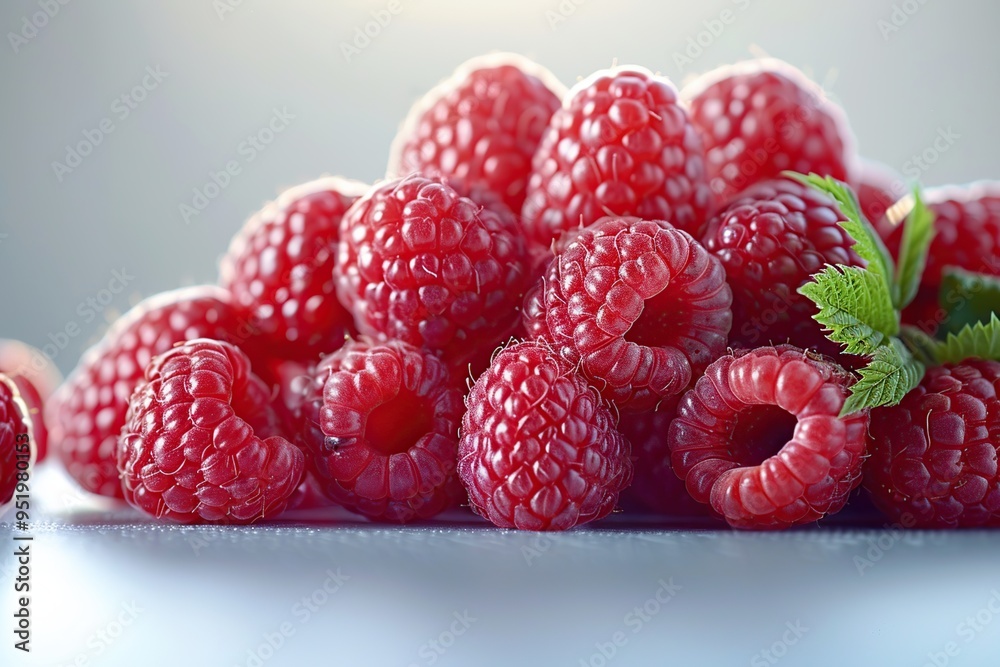 Sticker close-up of a pile of fresh raspberries