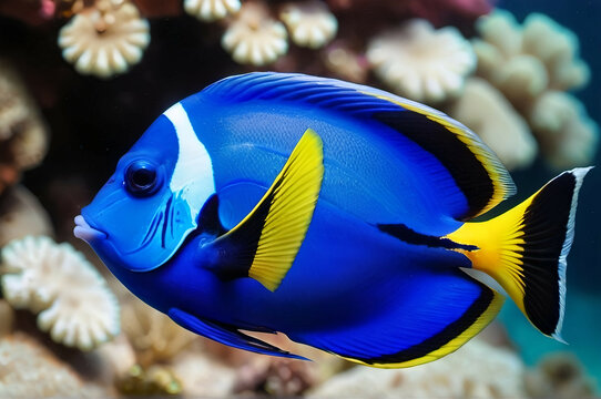Blue tang fish underwater in the ocean