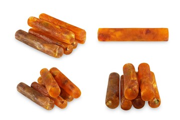 Nuts marmalade sweet sticks on white isolated background