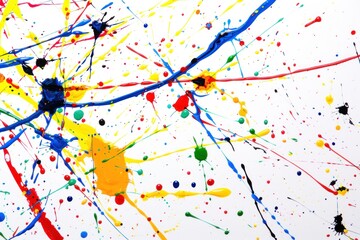 Fototapeta premium Abstract paint splatter in primary colors on a white background. Modern art concept.