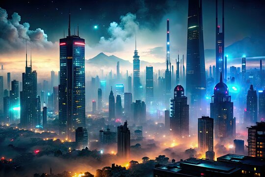 encrypted messages coded secrets hidden cyberpunk city nightscapes fog