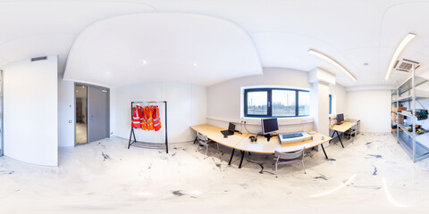 Network servers in a data center. Tier III carrier neutral data center. Server rooms.. 360 degrees panorama	