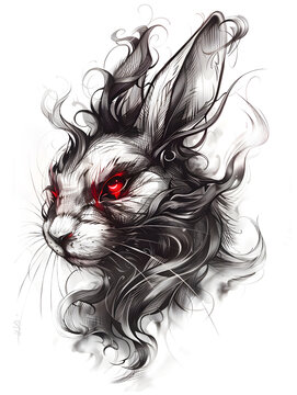 Rabbit tattoo design with smoke illustration