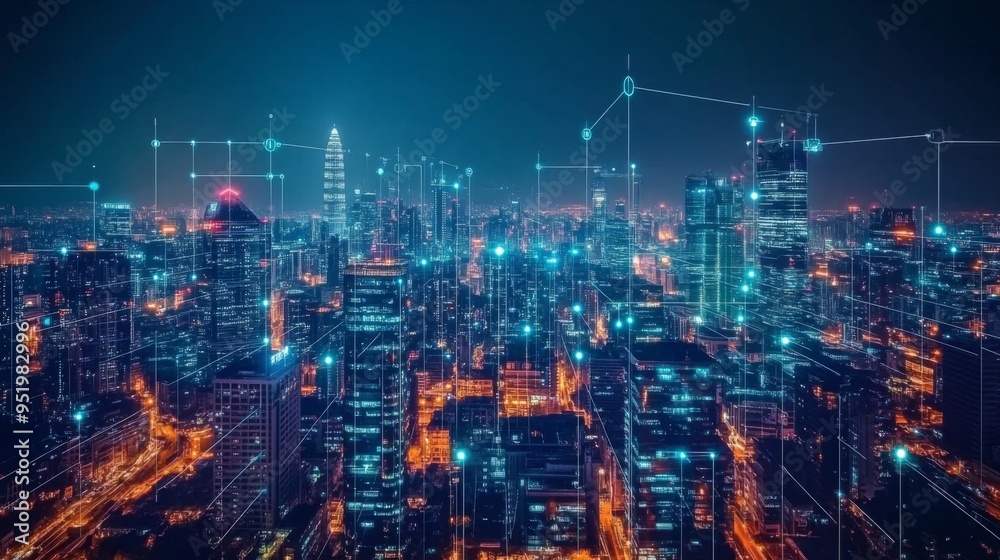 Poster smart city and communication network concept. 5g. iot (internet of things). telecommunication.