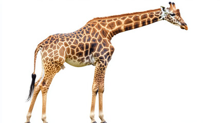 Fototapeta premium Side view of an isolated African giraffe against a white background. 