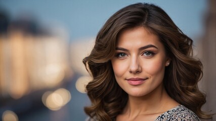 Obraz premium 賢くて自信に満ちた女性が放つエレガントで知的な魅力を捉えたポートレート