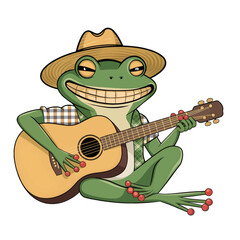 Obraz premium A vector illustration of a cartoon frog playing an acoustic guitar