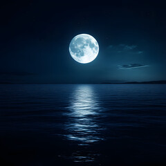 Full moon glowing brightly against a dark night sky background