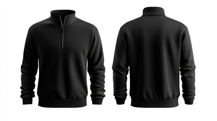 Blank black quarter zip sweater mockup, front and back view 