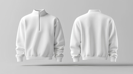 Blank white quarter zip sweater mockup, front and back view 