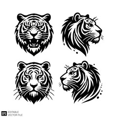tiger head graphic design black and white vector clip art silhouette