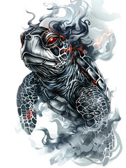 Turtle tattoo design with smoke illustration