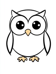 Fototapeta premium This cheerful cartoon owl stands proudly, featuring large expressive eyes and a rounded body. Simple owl coloring page for kids.
