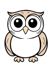 Fototapeta premium Simple owl coloring page for kids. A whimsical illustration of a cute cartoon owl with large, expressive eyes sitting calmly, perfect for children’s books or educational materials 