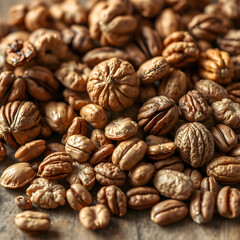 Naklejka premium Various coffee beans on a rustic wooden surface during the afternoon