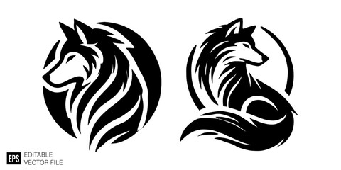 Obraz premium set of wolf graphic design black and white vector clip art silhouette