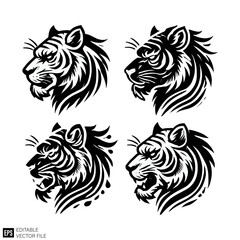 Obraz premium tiger head graphic design black and white vector clip art silhouette