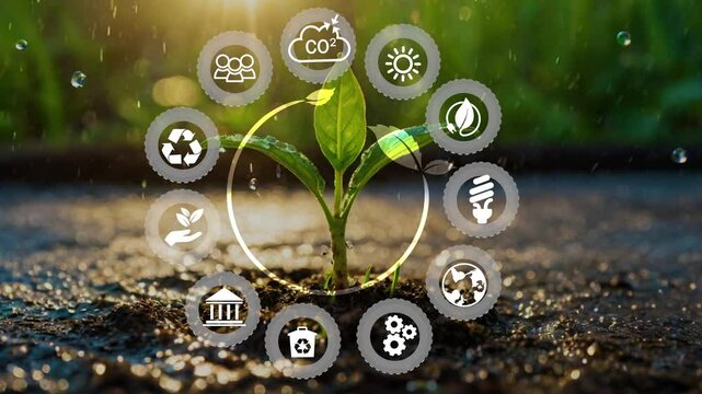 ircular economy concept for future business growth and environmental sustainability and reduce pollution for future business and environmental growth .4k corporate video.