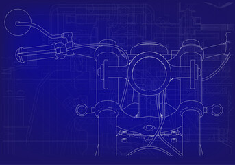 Motorcycle on a blue background. Unique design.    