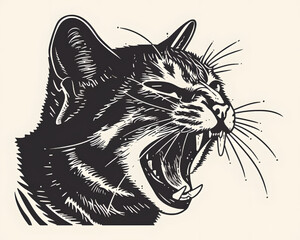 Obraz premium Bengal Cat full aggressive expression black and white illustration