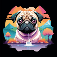 Dog T-shirt Design, a cute pug head, dog head.