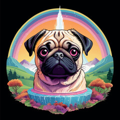 Dog T-shirt Design, a cute pug head, dog head.