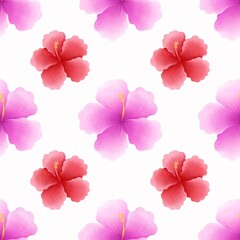Naklejka premium Seamless patterns watercolor tropical flowers, Palm leaves on white background watercolor botanical.