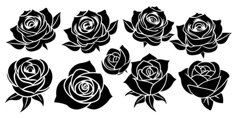 Set of decorative rose , different style, on white background