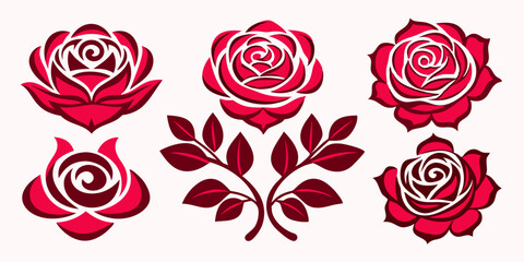 Set of decorative rose , different style, on white background