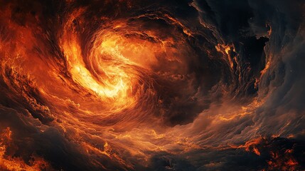 A swirling vortex of fire and smoke creates a dramatic and mesmerizing scene.