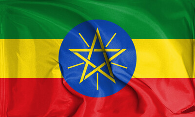 An up close view of Ethiopia flag flying textures
