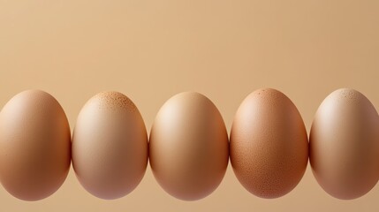 Brown eggs arranged in a row, text space for organic farming discussions