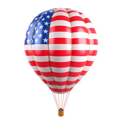Hot air balloon in the colors of the US flag on transparent background