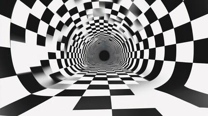 Naklejka premium Checkerboard Tunnel: A Black and White Optical Illusion