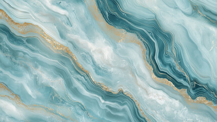 Fototapeta premium Aquamarine Waves with Platinum and Gold Accents