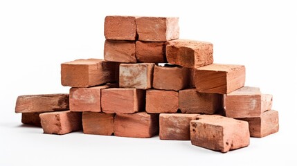 Obraz premium Red bricks are isolated on white background. Clay bricks used for construction. Neural network ai generated art
