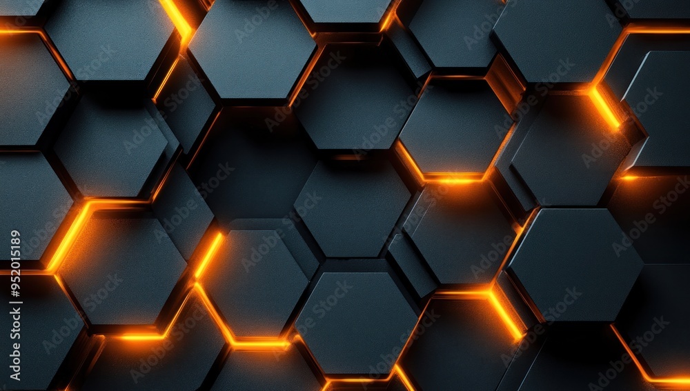 Poster abstract hexagon pattern with glowing orange lines