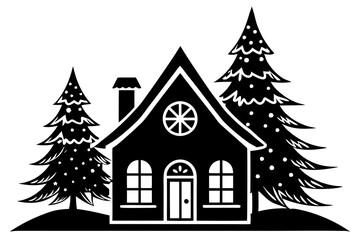 Line Art Christmas Home silhouette vector illustration