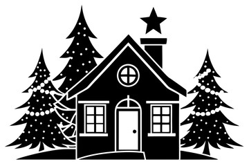 Line Art Christmas Home silhouette vector illustration