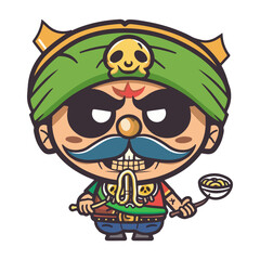 Fototapeta premium Funny colorful pirate character eating noodles