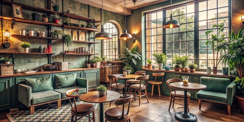 Naklejka premium Retro Vintage Quiet Coffee Shop Introvert's Haven Muted